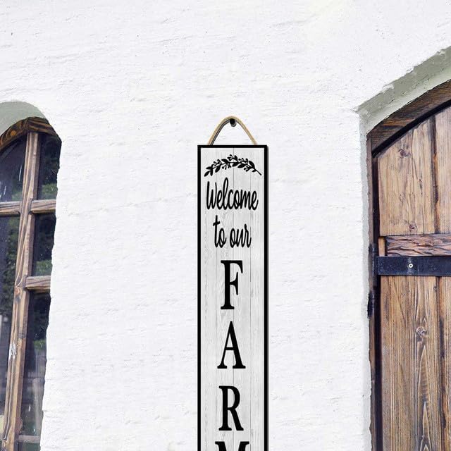 48x8 Inch Farmhouse Rustic Vertical Welcome Sign for Front Porch - Wood Plank Set, Quaint "Welcome to Our Farm House" Print, Ideal for Indoor & Outdoor Display - Image 5