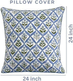 Ridhi Block Print Light Steel Blue Pillow Cover 24" x 24" (Pack of 2) Decorative Couch Pillows for Living Room, Farmhouse Chic Boho Cute Outdoor Pillows Covers Gifts for Spring, Mother's Day - Image 3