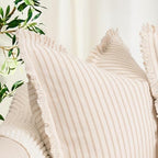 ZWJD Throw Pillow Covers 24x24 Set of 2 Striped Pillow Covers with Fringe Chic Cotton Decorative Pillows Square Cushion Covers for Sofa Couch Bed Living Room Farmhouse Decor, (Khaki) - Image 3