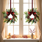 10 PCS Mini Christmas Wreaths for Cabinets 9" Christmas Kitchen Cabinet Small Wreaths with Red Ball Red Berry Pine Needles for Indoor Outdoor Farmhouse Home Wall Window Festival Wedding Decor - Image 7