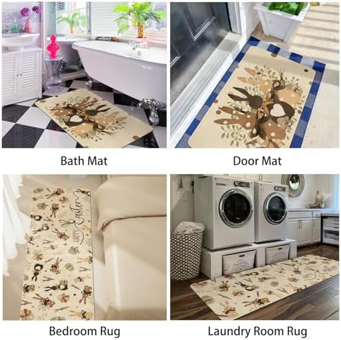 Easter Kitchen Rugs and Mats Set of 2,Spring Golden Garden Bunny Eggs Kitchen Mat,Easter Rabbit Non Slip Washable Kitchen Floor Sink Mats Decorations for Home Kitchen 18"x48"+18"x30" - Image 6