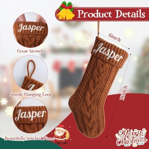 Personalized Christmas Stockings,Custom Embroidered Name & Monogram Knit Stockings for Kids,Family,Black Brown Cable Knit 18" Christmas Stocking for Fireplace Holiday Decor Gifts(6 Pack) - Image 3