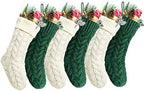 Christmas Stockings, 20 Inch Ivory and Green Cable Knit Stockings Christmas Holiday Decoration, 6 Pack by Kunyida