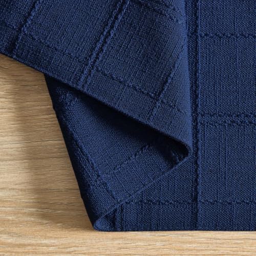 ZeeMart Linen Checked Farmhouse Placemats Set of 6, Navy Blue 13x19in - Image 3