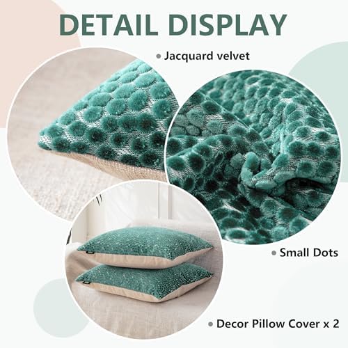 FIFU 22x22 Inch Throw Pillow Covers Set of 2, Jacquard Velvet, Teal Green - Image 5