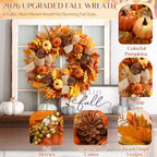 Fall Wreaths for Front Door Outside, 2 Pack Fall Door Wreath, 20 Inch - Image 5