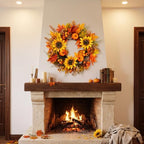 26" Fall Wreath for Front Door Pumpkin Artificial Wall Decor Autumn - Image 4