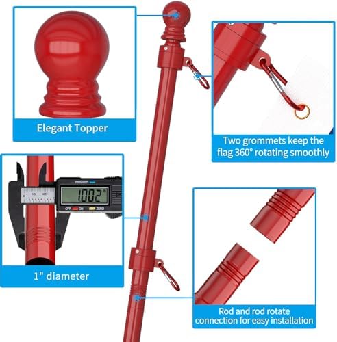 ZMTECH Flag Pole - Upgraded Bracket, 6 FT Stainless Steel Flag Poles for Outside House, Residential or Commerical, Tangle Free Flag Pole Kit for American Flag (Without Flag, Red) - Image 5