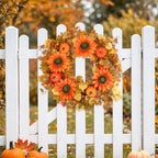 24 Inch Fall Wreath for Front Door, Autumn Harvest Wreaths with Yellow Leaves, Sunflower, Orange Pumpkin, Artificial Wreath for Indoor Outdoor Porch Thanksgiving Home Farmhouse Decorations - Image 4