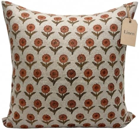 Linen Throw Pillow Covers 20x20 inch Terracotta and Olive Decorative Pillow Covers for Living Room, Bedroom by LineandLoop