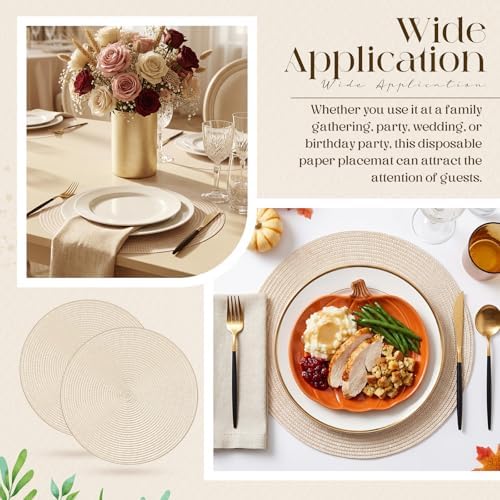 Geosar 120 Pcs Disposable Paper Placemats Round Paper Placemat, Beige - Image 6