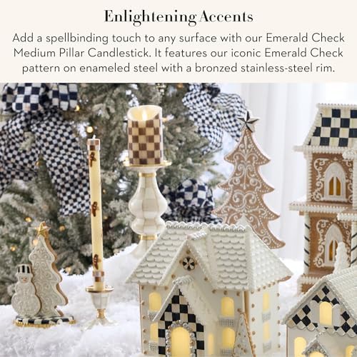 MACKENZIE-CHILDS Pillar Candlestick, Medium, Brown-and-White Mocha Check - Image 2
