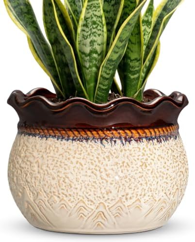Ceramic Flower Pots, 10 Inch Ceramic Planter, Beige-Brown by Fivepot