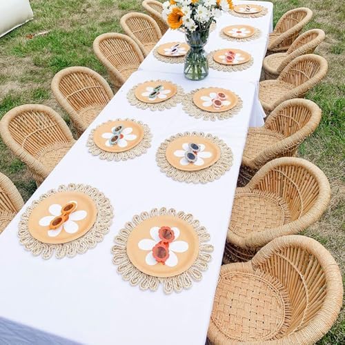 IcosaMro 13 Inch Boho Round Woven Placemats Set of 6 Natural Place Mats - Image 6