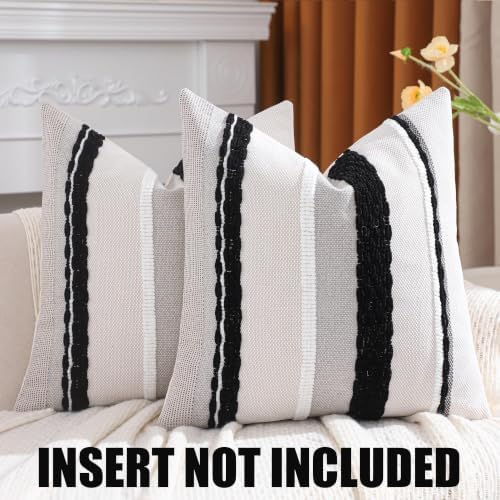 18x18 Pillow Cover Set of 2 Boho Farmhouse Decor Black and White - Image 2