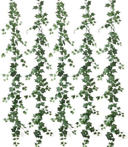 mizii 5 Pack 395" Artificial Vines Ivy Garland Fake Vine Realistic Silk Green Leaves Faux Hanging Plants Greenery Decoration for Outdoors Wedding Arch Party Indoor Mantle Bedroom Home Decor by Mizii