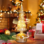 Glass Christmas Trees for Tabletop, Rotating Mercury Glass Christmas Tree Decoration, Sparkling Small Xmas Tree with Lights, Battery Operated Xmas Trees with Timer (Gold) by MJPREMIER
