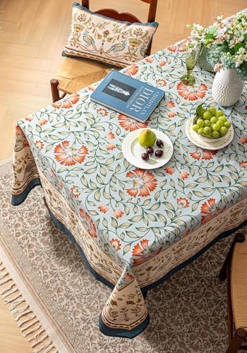 Designer French Linen Table Cloth Rectangle Tables,Italian Vintage Floral Pattern Tablecloth,Colorful Table Cover for Dining Room,Tea Party, Outdoor, Spring Holiday, 55x71 - Image 2
