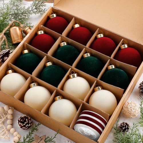 Simgoing 15 Pcs Velvet Christmas Ornaments 3.15'' Red Green Cream by Simgoing