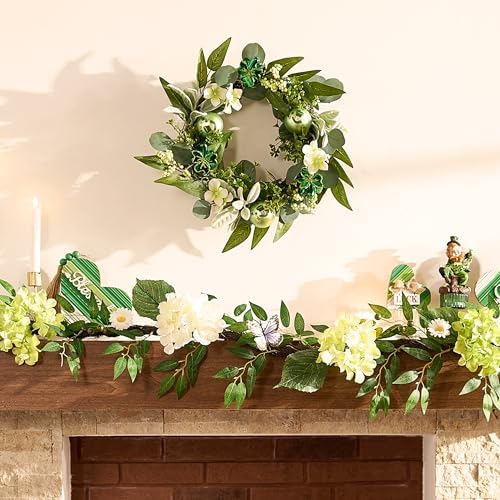 Valery Madelyn St. Patrick's Day Wreath for Front Door with Lights, Artificial Spring Eucalyptus Wreath with Shamrock Clover Ornaments, Prefect Gift and Decoration for Irish Festival Home Party-18'' - Image 2