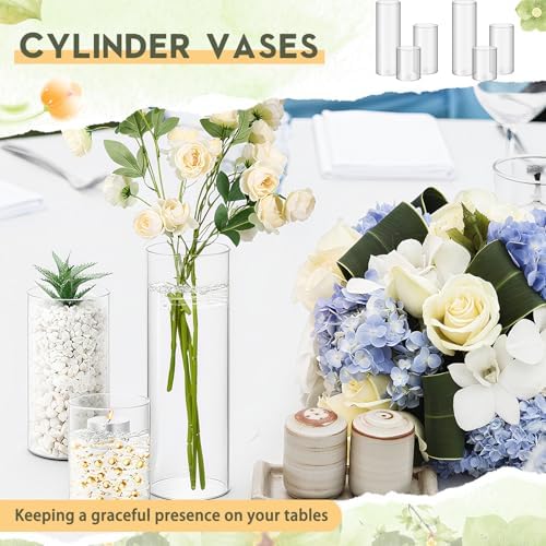 Nuogo 12 Pcs Plastic Cylinder Vases Tall Plastic Flower Vases for Centerpieces Hurricane Candle Holder for Home Wedding Office Party Formal Dinners Decorations (4''/6''/8'') - Image 6