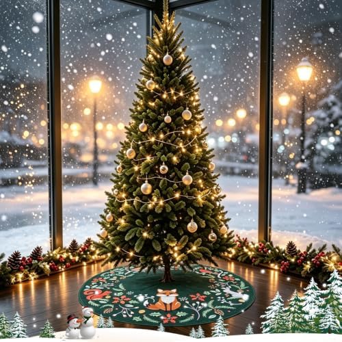 48 Inch Christmas Tree Skirt, Holly Green Woodland Animals - Image 6