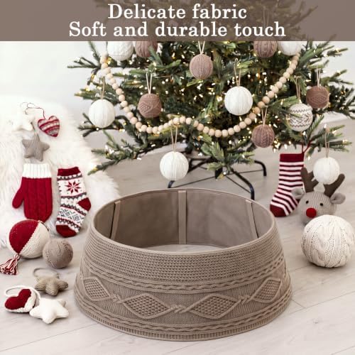 Foilswirl Knit Christmas Tree Collar Taupe Diamond Knitted Skirt 23-28in - Image 4