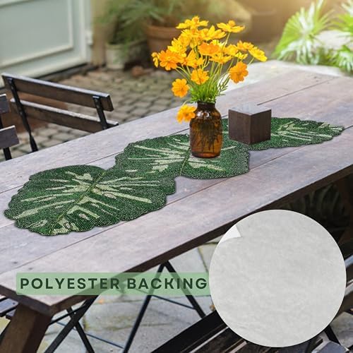 Hand Beaded Table Décor - Elegant Bead & Polyester Beaded Runner 13x36 for Dining Table, Wedding, Party, Holiday Decor - Floral Embroidery, Decorative Glass Beads Mat (Green) - ALPHA Living HOME - Image 3