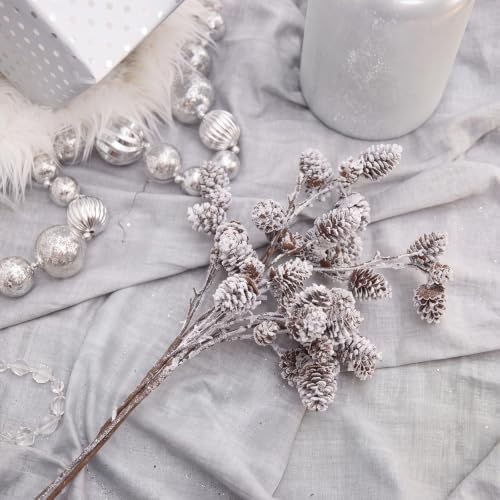 Wavwavw 6 Pcs Snowy Flocked Pinecone Picks 24.8 Inch Artificial Pinecone - Image 2