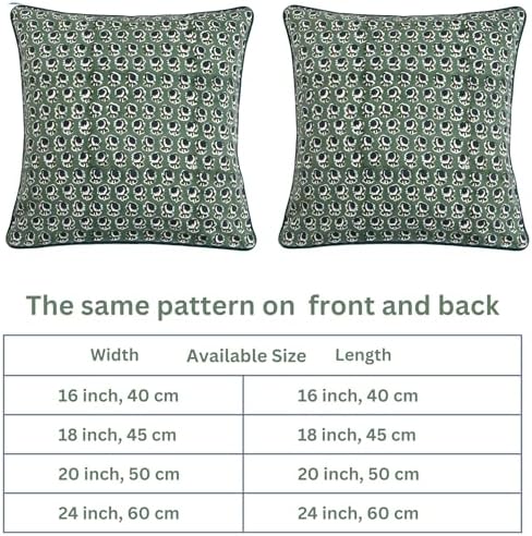 Ridhi Block Print Basil Green Pillow Cover 18" x 18" (Pack of 2) Decorative Couch Pillows for Living Room, Chic Boho Cute Outdoor Pillows Covers Gifts for Spring, Easter and Valentine - Image 5