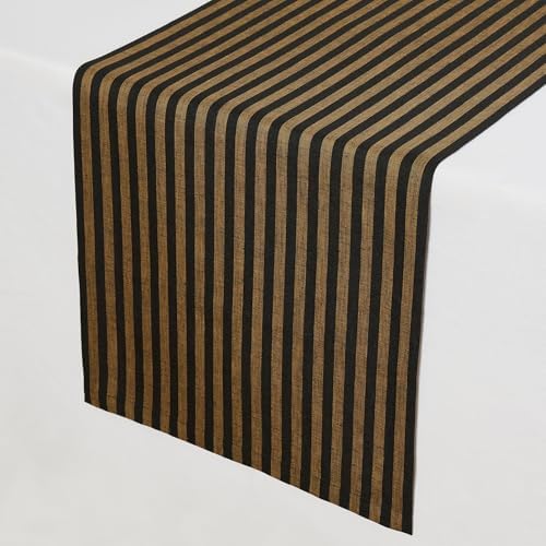 Solino Home 100% Linen Table Runner, 14 x 90 in, Brown and Black Striped - Image 2
