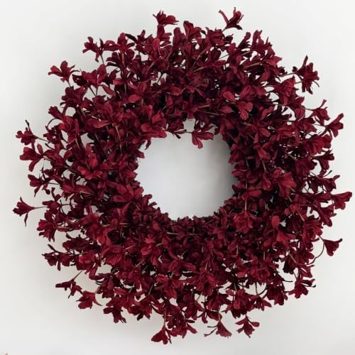 24 Inch Burgundy Fall Wreaths for Front Door, Artificial Forsythia Wreath by GinzeTopHomeDecor