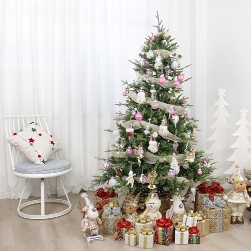 34PCS Pink/White Christmas Ball Ornaments Set for Tree Decor - Image 4