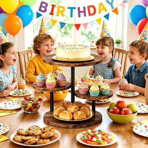 4 Tier Rotating Wooden Cupcake Tower Stand, Round 360° Rotatable Dessert Tiered Tray Display Holds 50 Cupcakes, Farmhouse Cake Cookie Stand for Wedding Birthday Baby Shower Tea Party Dessert Table - Image 3