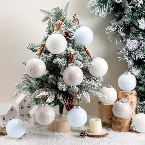 12 Pcs Neutral Textured Sugar Christmas Ornaments 3.15'' Cream Beige White - Image 5