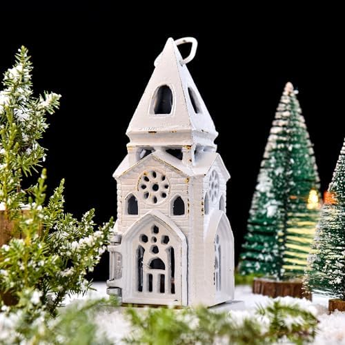 Sungmor Cast Iron Church Lantern Candle Holder, 10.2 Inches Tall & White - Image 3
