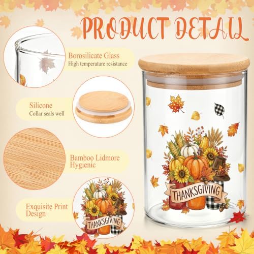 Potchen 8 Pcs 19oz Fall Glass Cookie Jars, Pumpkin Truck Leaves - Image 3