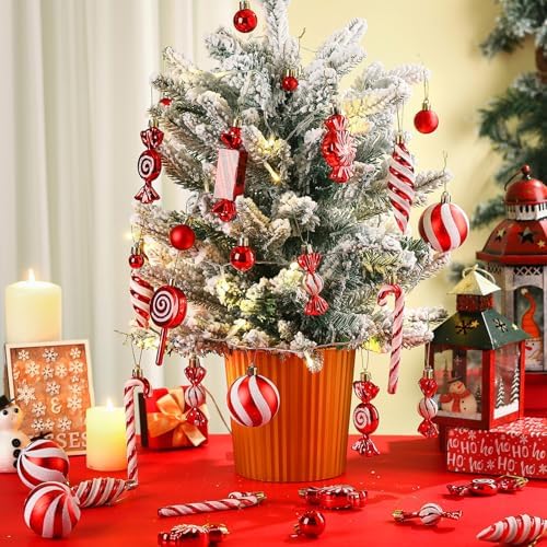 96 Pcs Christmas Tree Ornaments Red and White Candy Ball Ornament - Image 6