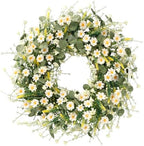 Sggvecsy White Daisy Wreath 24 Inch with Fake Silk Floral Green Eucalyptus Leaves and Lavender for Spring Summer Front Door Window Wall Wedding Farmhouse Festival Decor by Sggvecsy