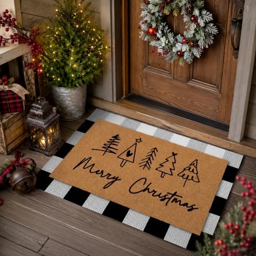 Tinideya 2 Pcs Merry Christmas Layered Doormat Set, Black White - Image 6