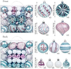 48 Pcs Christmas Balls Ornaments for Christmas Tree, Painted Shatterproof Plastic Decorative Baubles Hanging Ornaments for Xmas Tree Wreath Holiday Party Wedding Decoration, Blue White Pink - Image 2