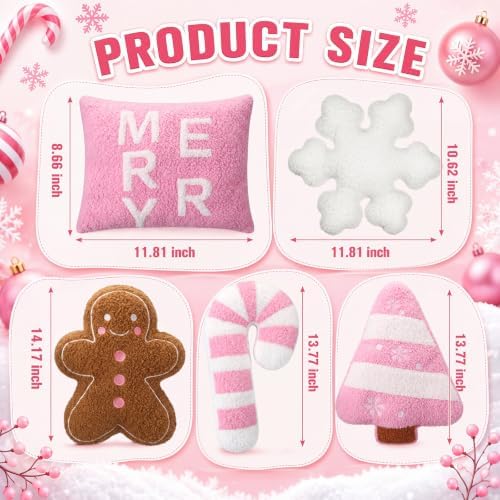 Geelin 5 Pcs Christmas Throw Pillows Gingerbread Tree Snowflake - Image 3