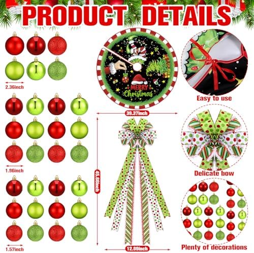 Gejoy 32 Pcs Red and Lime Green Christmas Tree Decoration Set - Image 3