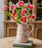 Retro Rustic Large Ceramic Vase with Handle, Distressed Farmhouse Pitcher for Home, Ideal Shelf Decor, Colorful Daisy Floral Vase for Living Room Bedroom Office Table Centerpiece Decorations 9 Inch by TEWEIQI