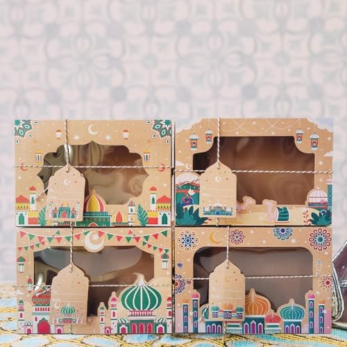 Fjlitx Ramadan Eid Mubarak Favor Boxes 20pcs Eid Mubarak Box Party Favors Candy Ramadan Box with Label Cards and String - Image 6