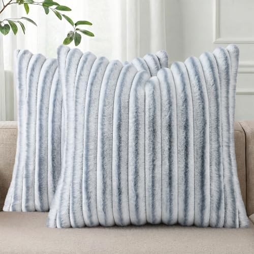 Pallene Faux Fur Decorative Throw Pillow Covers 24x24 Set of 2, Ombre Grey by PALLENE