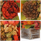 Fall Peonies Artificial Flowers Arrangements In Rustic Square Wooden Box - Image 4