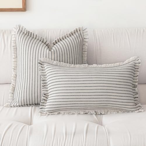 YEENAASY Throw Pillow Covers 22x22 Boho Striped Pillow Cases with Tassel - Image 2