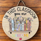 Classroom welcome sign Teacher door sign Gift for Teacher (UV46-Floral Books, 18'' Width) - Image 2