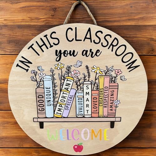 Classroom welcome sign Teacher door sign Gift for Teacher (UV46-Floral Books, 18'' Width) - Image 2